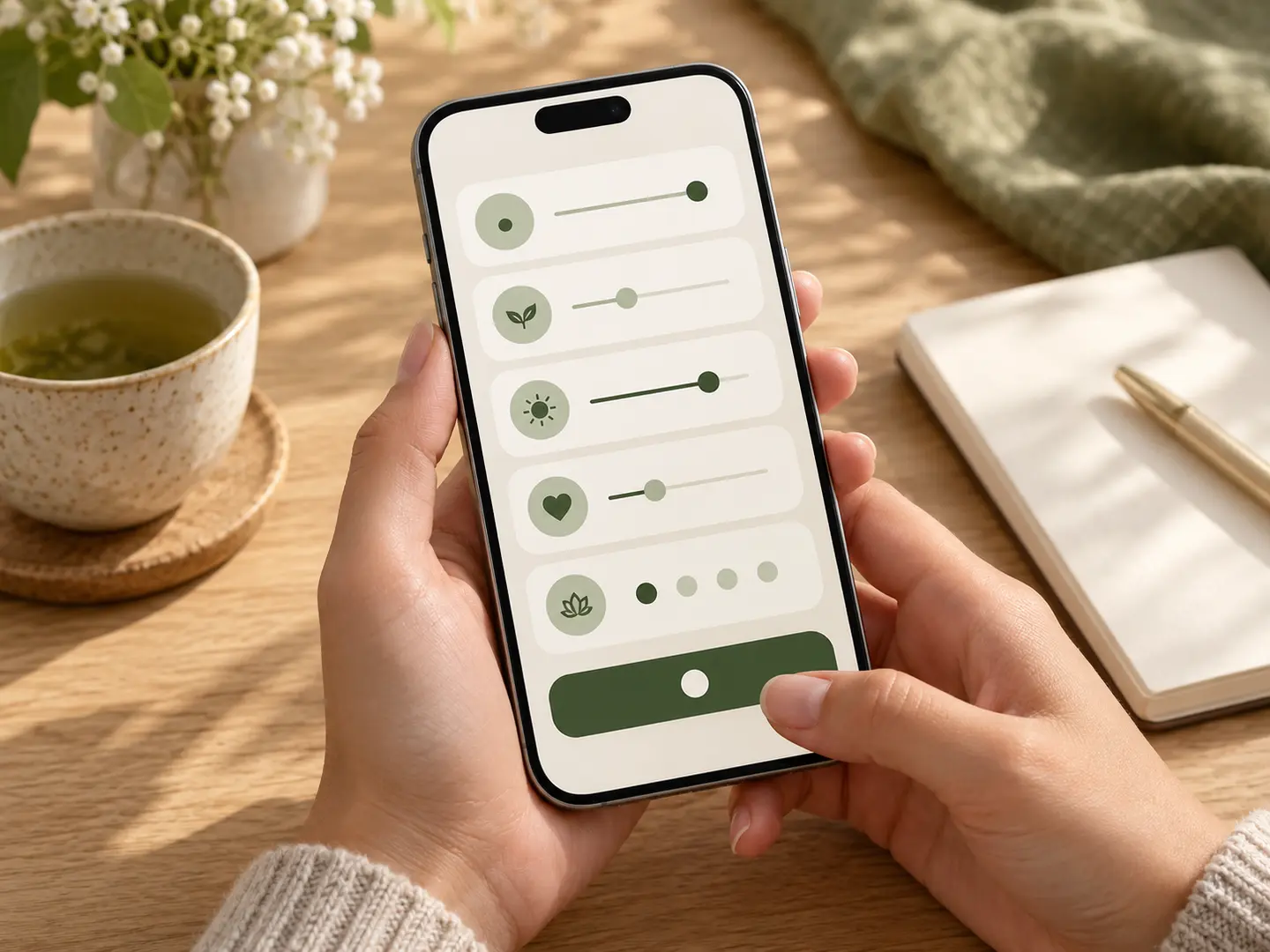 Masa başında telefondan kısa bir form dolduran eller